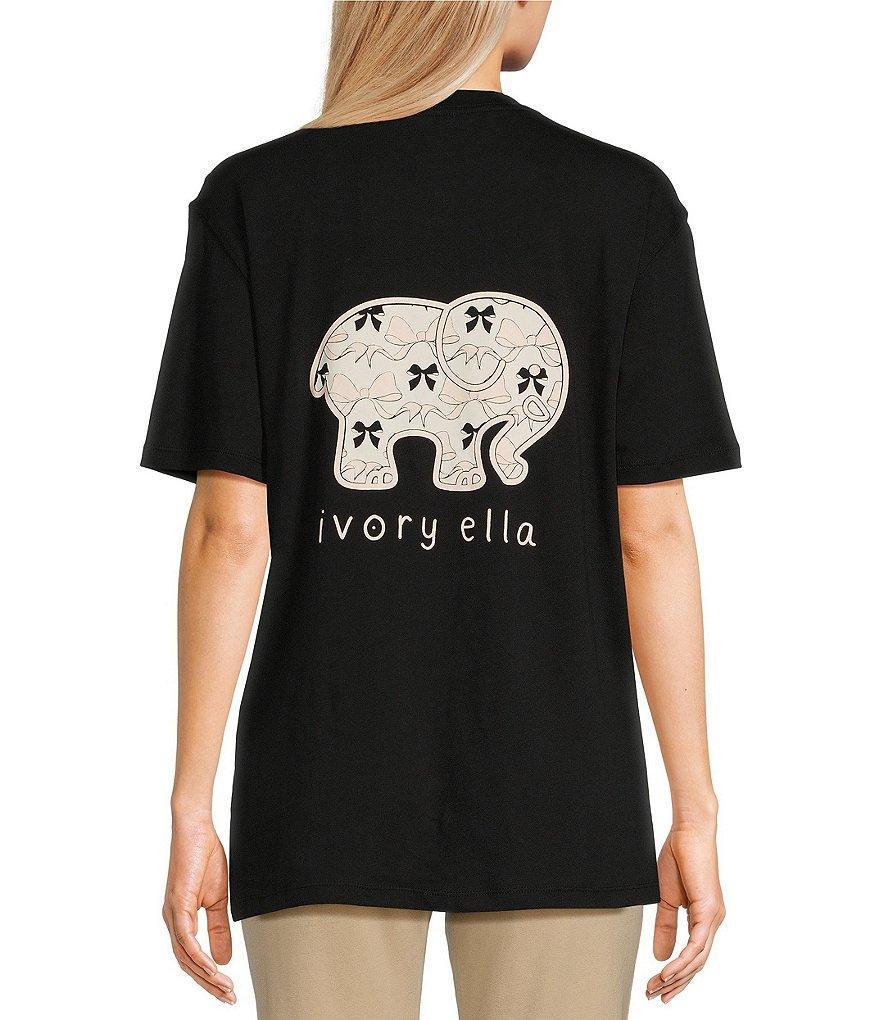 Ivory Ella Pretty Bow Printed Elephant Short Sleeve Graphic T-Shirt Product Image