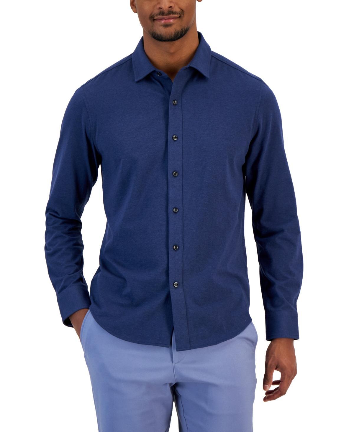 Alfani Mens Classic-Fit Heathered Jersey-Knit Button-Down Shirt, Created for Macys Product Image