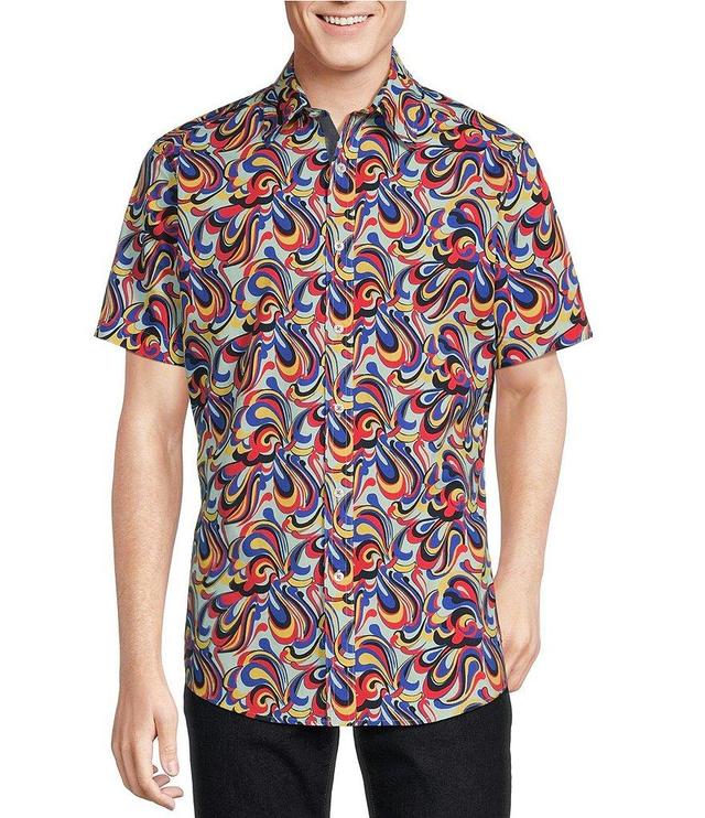 Cremieux Cremieux Premium Denim Blue Paisley Stretch Short-Sleeve Woven Shirt Product Image