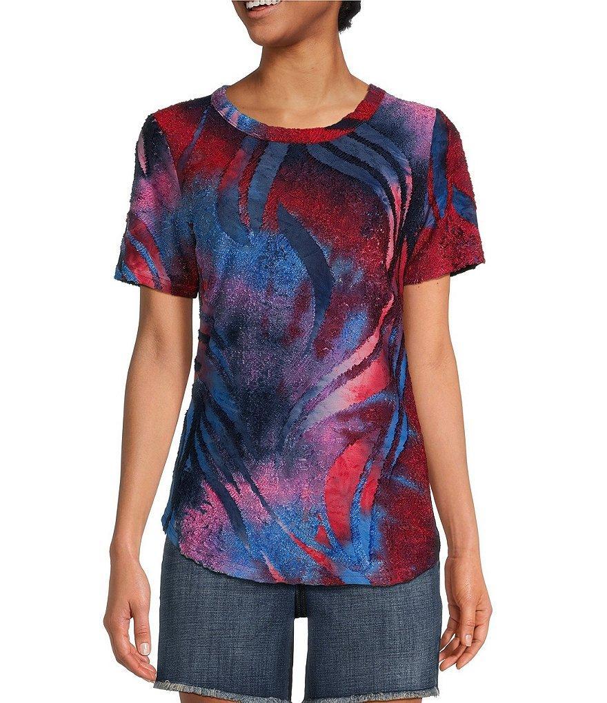 Calessa Petite Size Burnout Tie Dye Crew Neck Short Sleeve Top Product Image