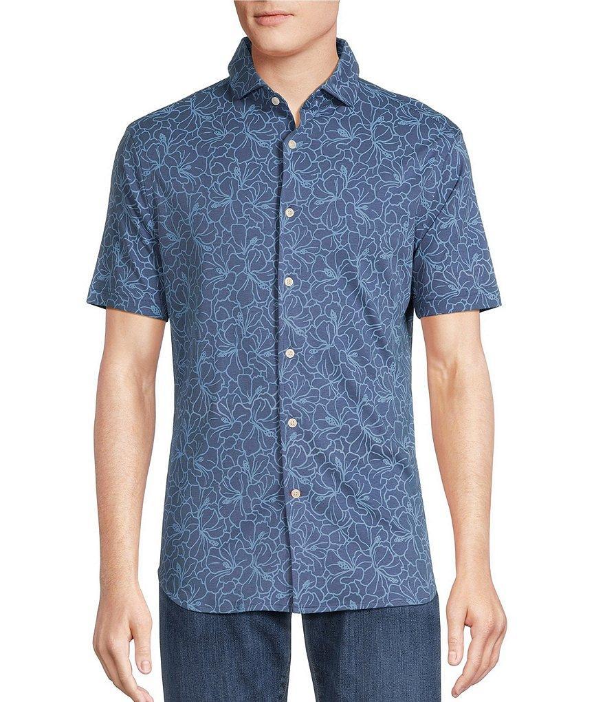 Cremieux Blue Label Hibiscus Floral Print Cotton Interlock Short Sleeve Coatfront Shirt Product Image