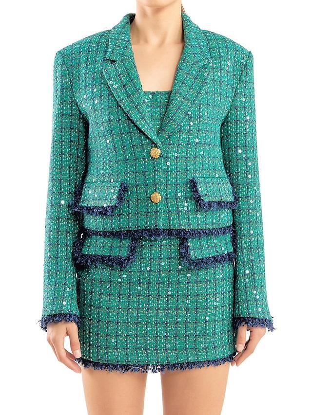 Womens Cropped Fringe Tweed Jacket Product Image