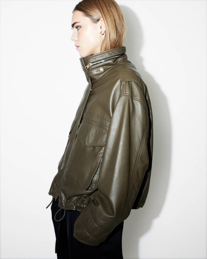 Clay Funnel Neck Cropped Leather Jacket Product Image