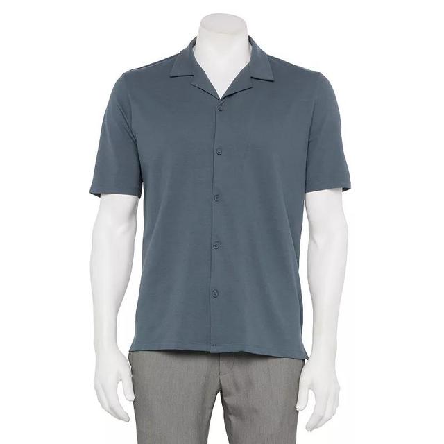 Mens For The Republic Short Sleeve Button Down Knit Shirt Grey Product Image