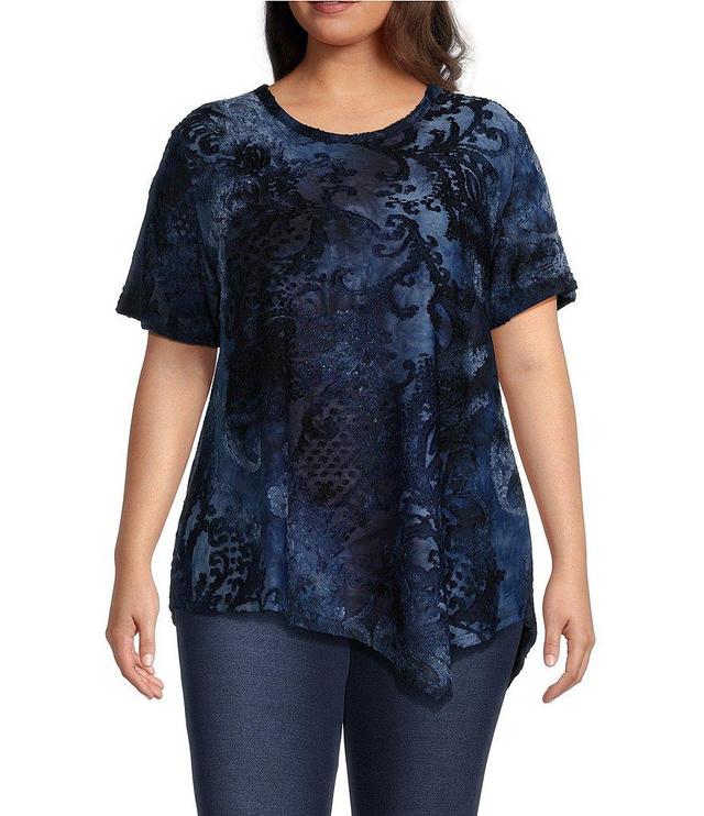 Calessa Plus Size Burnout Tie Dye Crew Neck Short Sleeve Top Product Image