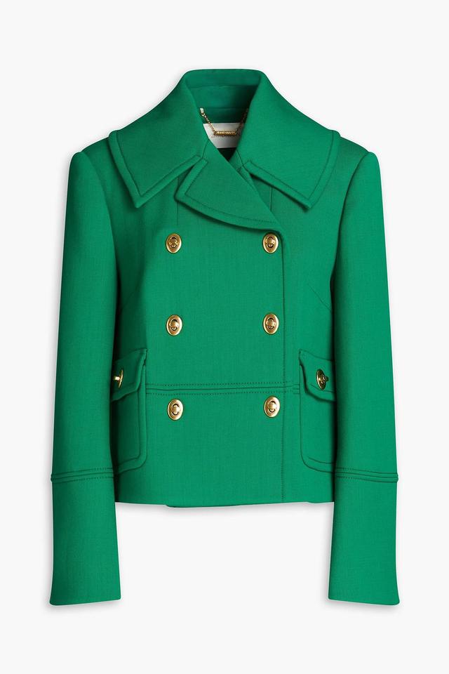 Double-breasted Twill Jacket In Green Product Image