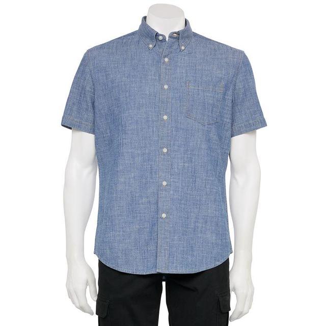 Mens Sonoma Goods For Life Short Sleeve Perfect Length Button Down Shirt Med Blue Chambray Product Image