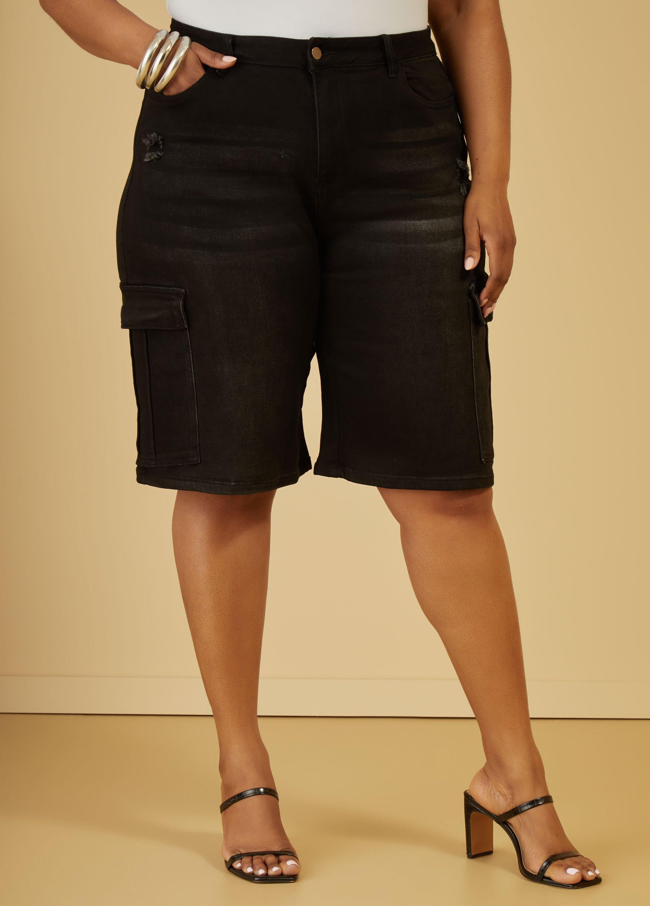 Plus Size Denim Cargo Bermuda Shorts Ashley Stewart Product Image