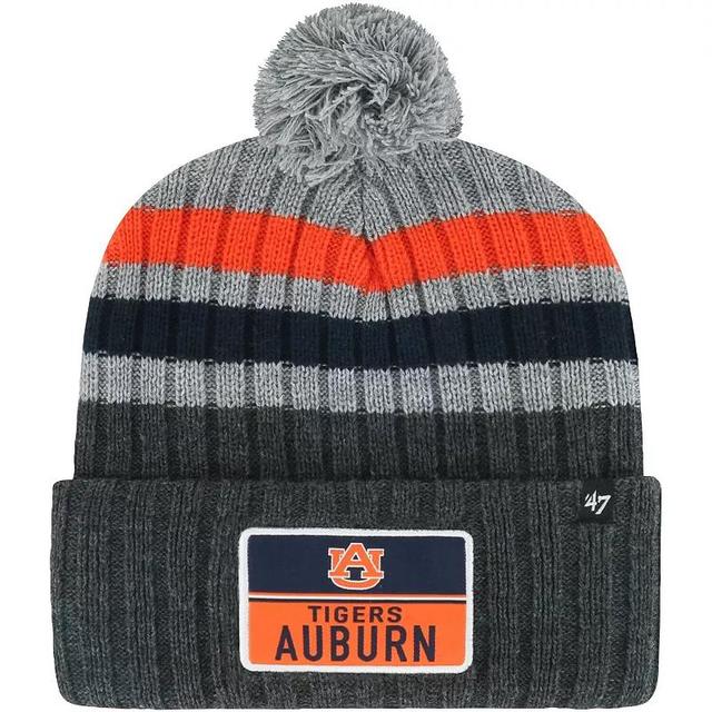 Mens 47 Charcoal Auburn Tigers StackStriped Cuffed Knit Hat with Pom Product Image