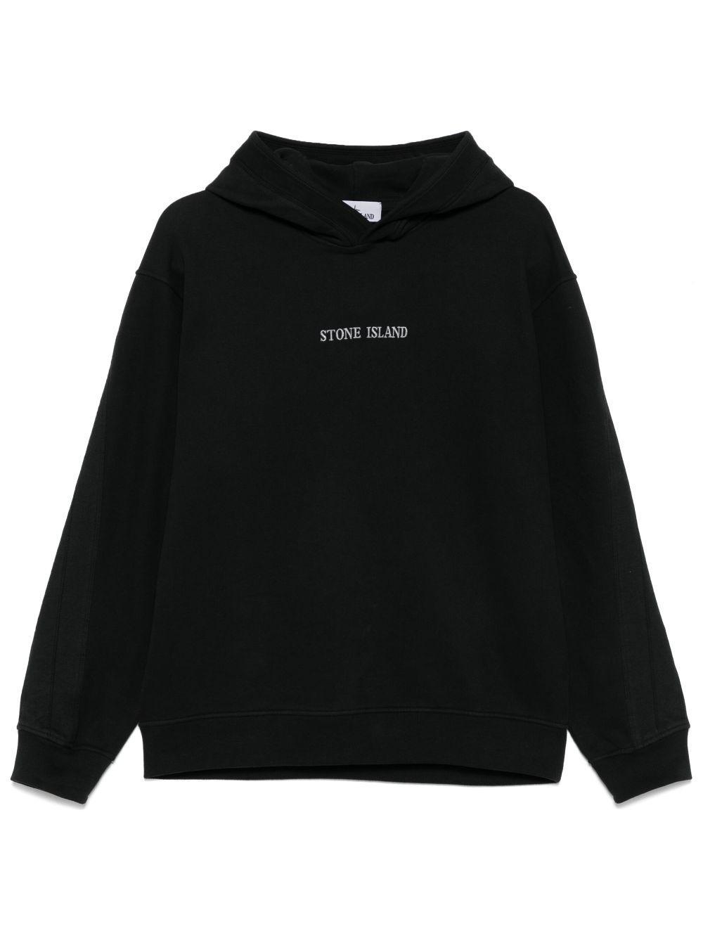 STONE ISLAND Organic-cotton Fleece-jersey Hoodie In Black Product Image