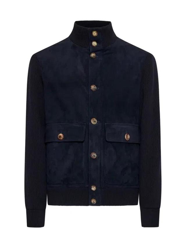 BRUNELLO CUCINELLI Panelled Knitted Jacket In Navy Product Image