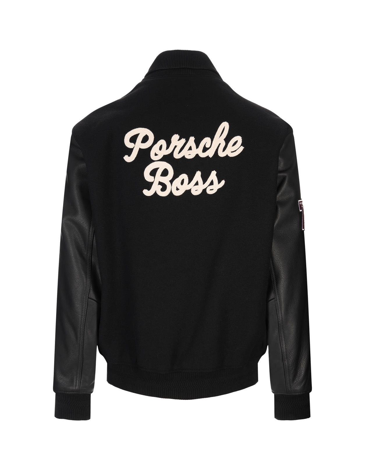 HUGO BOSS Porsche X Boss Wool-blend Jacket With Leather Sleeves In Black Product Image