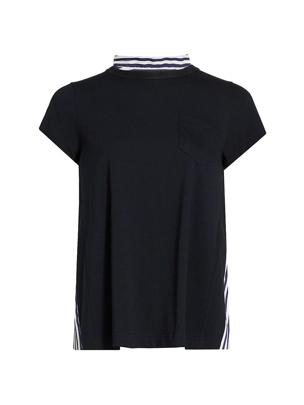 Womens Pleated-Back Cotton Crewneck T-Shirt Product Image