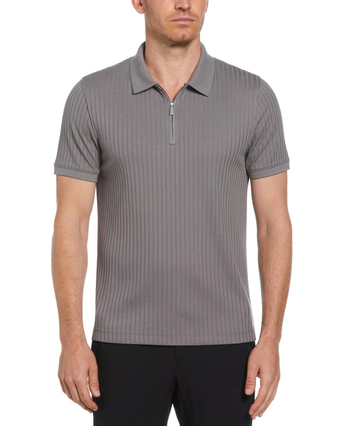 Perry Ellis Mens Slim-Fit Ribbed-Knit 1/4-Zip Polo Shirt Product Image