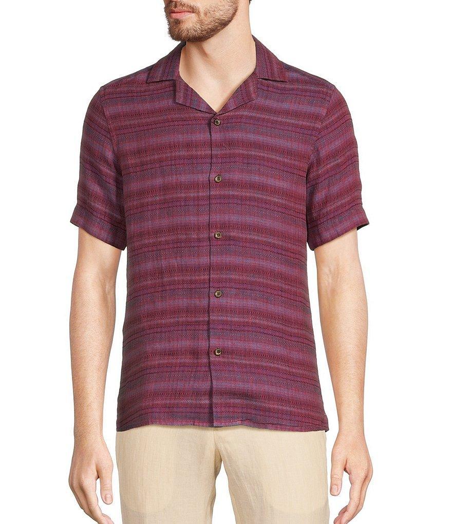 Murano Baird McNutt Linen Slim Fit Stripe Short Sleeve Woven Camp Shirt Product Image