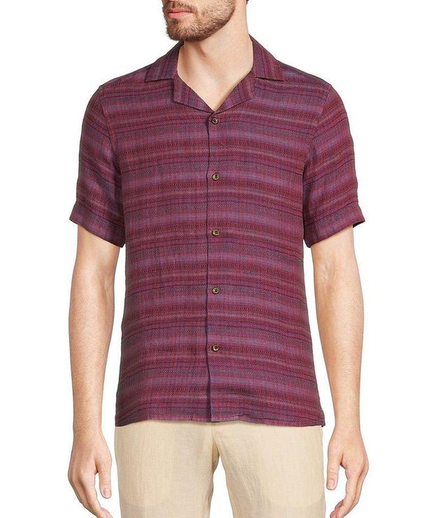 Murano Baird McNutt Linen Slim Fit Stripe Short Sleeve Woven Camp Shirt Product Image