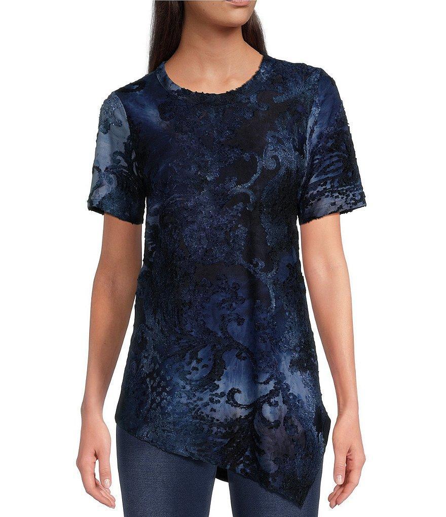 Calessa Petite Size Burnout Tie Dye Crew Neck Short Sleeve Top Product Image