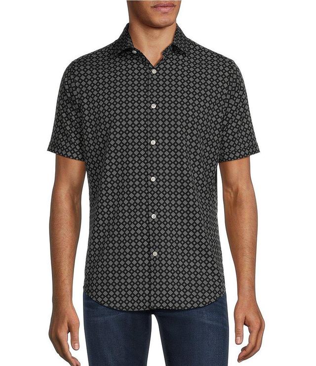 Murano Slim-Fit Performance Stretch Small Diamond Print Short Sleeve Woven Shirt Product Image