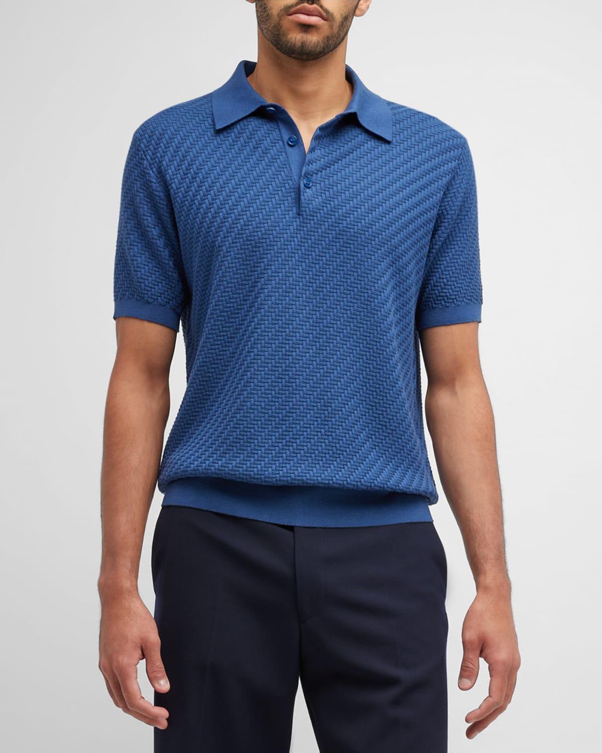 Mens Basketweave Stitch Polo Sweater Product Image