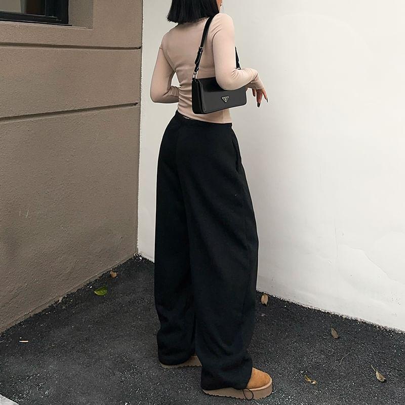 Drawstring Waist Plain Wide Leg Pants Product Image