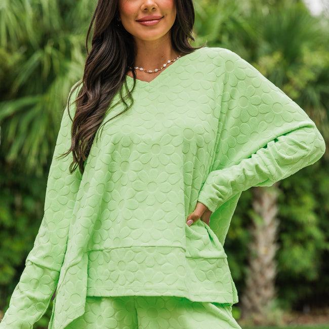 No Complaints Lime Green Floral Terry Cloth Top Product Image