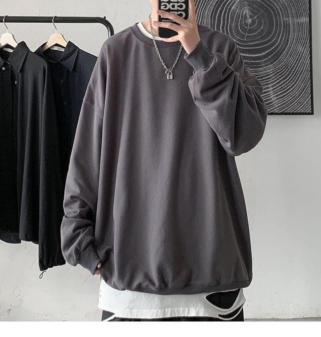 Crew Neck Plain Oversized Sweatshirt Product Image