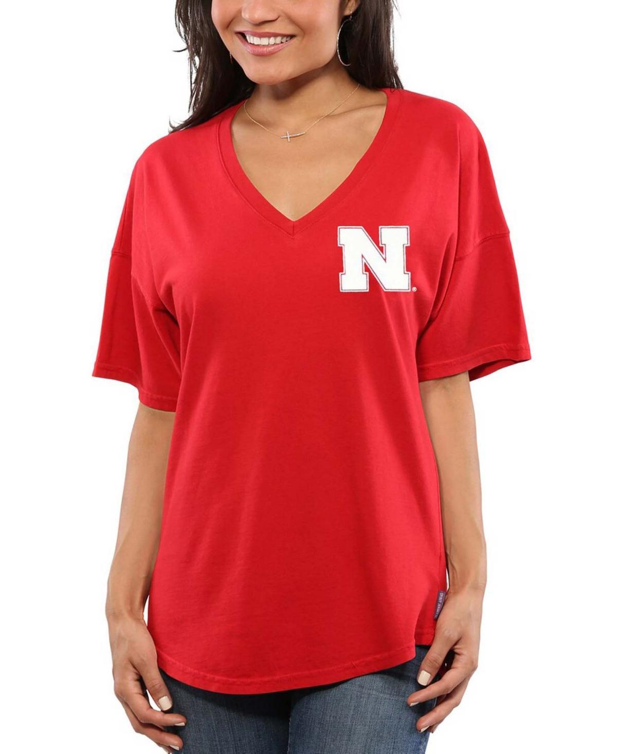 Womens Scarlet Nebraska Huskers Spirit Jersey Oversized T-shirt Product Image