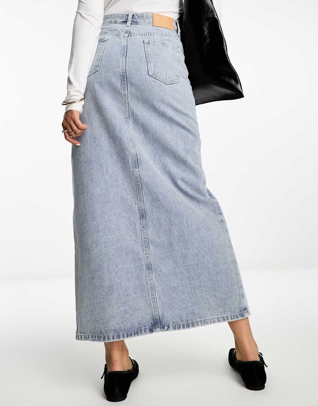 SNDYS front spilt denim maxi skirt Product Image