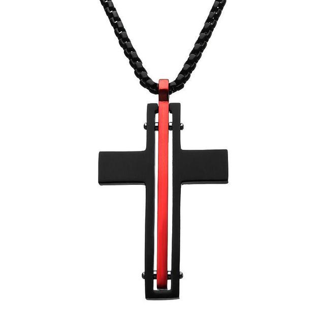 Mens Stainless Steel Red Line Cross Pendant Necklace Tone Product Image