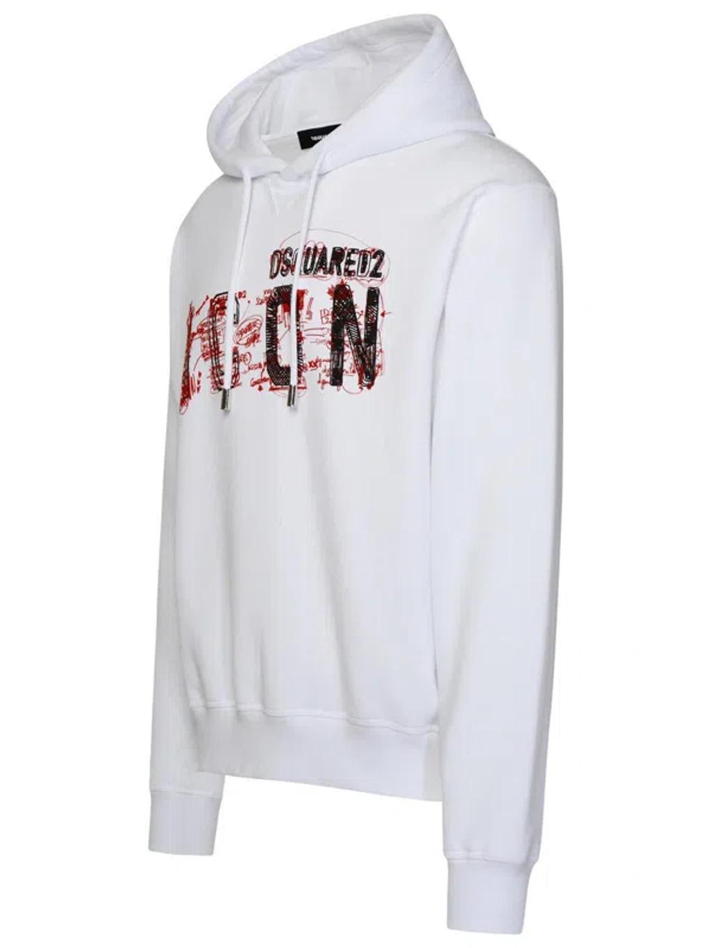 DSQUARED2 Logo Printed Drawstring Hoodie In White Product Image