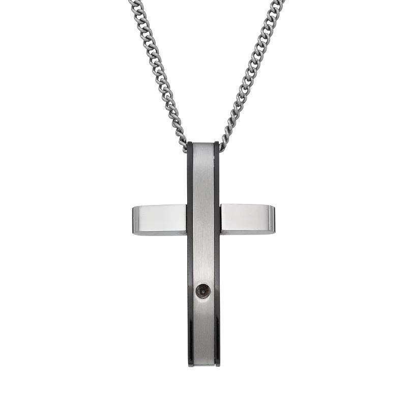 Diamond Accent Two Tone Stainless Steel Cross Pendant Necklace - Men, Mens White Product Image