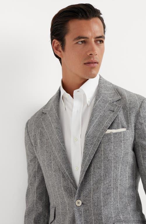 BRUNELLO CUCINELLI Wool-silk Striped Blazer In Grey Product Image