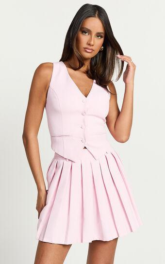 Harlee Vest - Fitted V Neck Tailored Vest Top in Pink Product Image