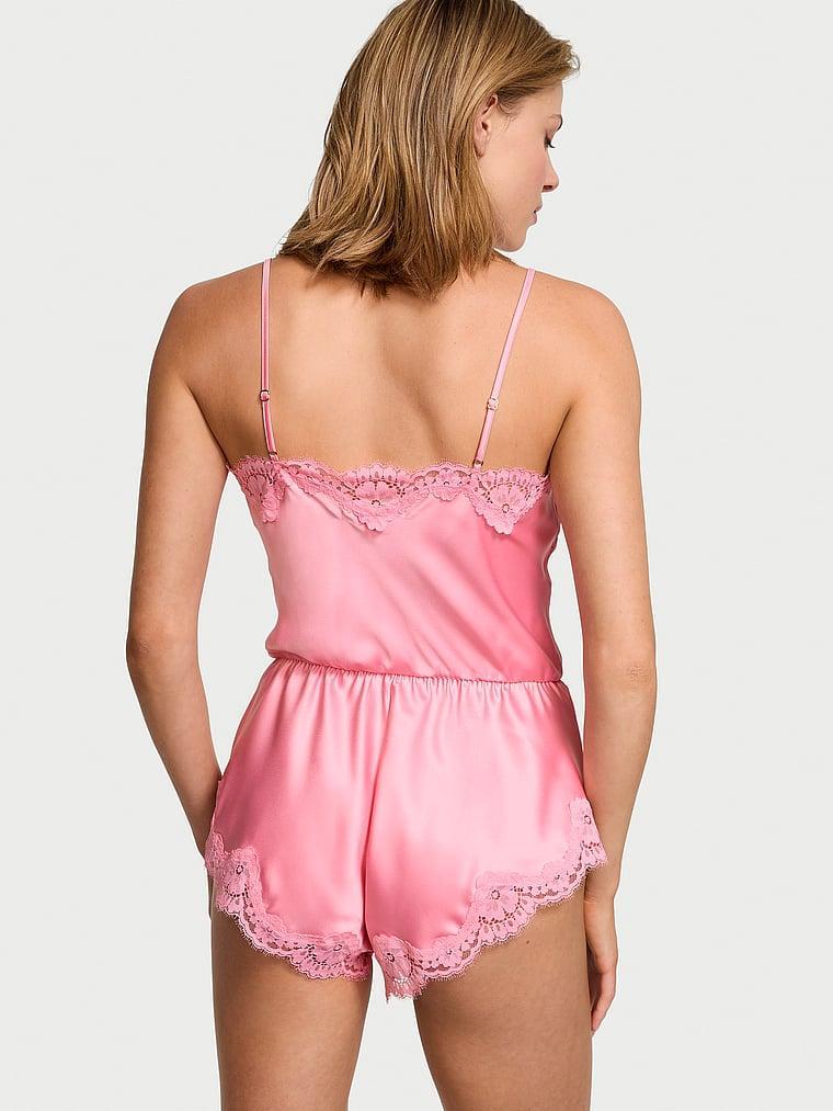 Satin Lace-Trim Romper Product Image