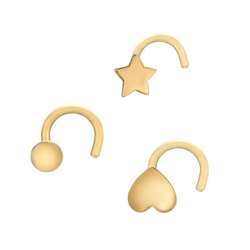 Lila Moon 14k Gold 3-Pair 2 mm Curved Nose Stud Set, Womens Product Image