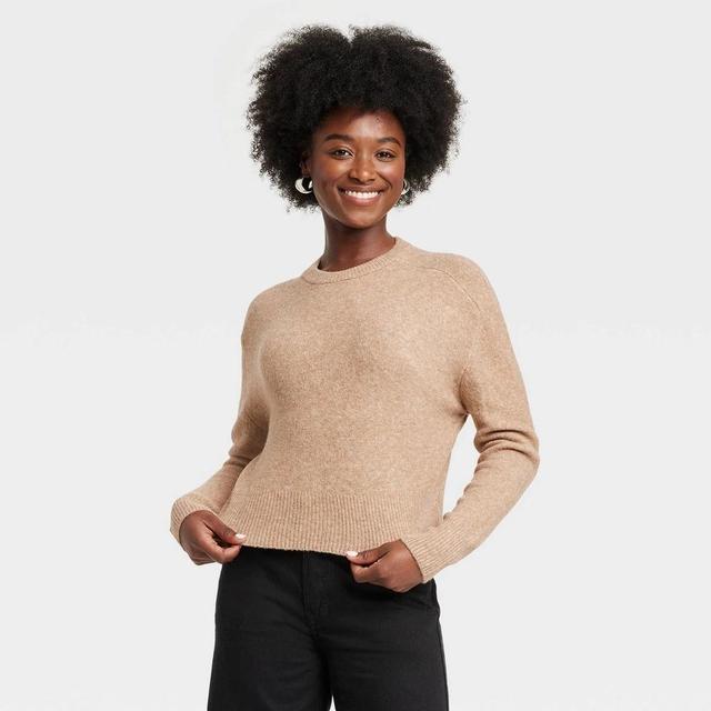 Womens Cozy Knit Crewneck Pullover Sweater - Universal Thread Tan L Product Image