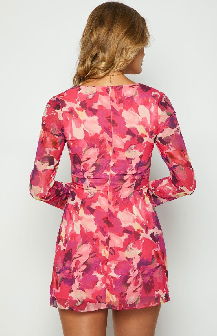 Lucy Pink Print Long Sleeve Mini Dress Product Image