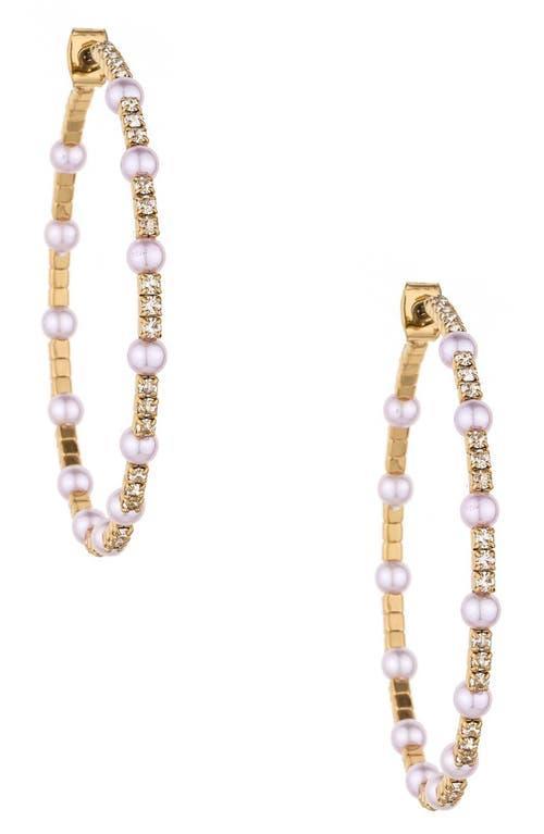 Ettika Crystal & Imitation Pearl Hoop Earrings Product Image