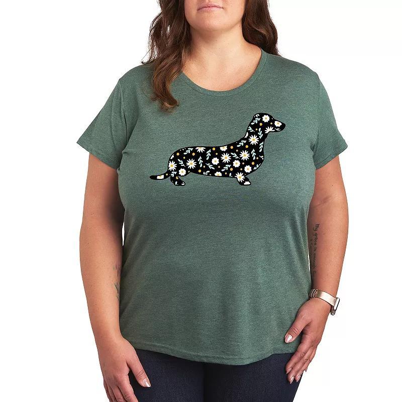 Plus Daisy Fill Dachshund Graphic Tee, Womens Grey Green Product Image