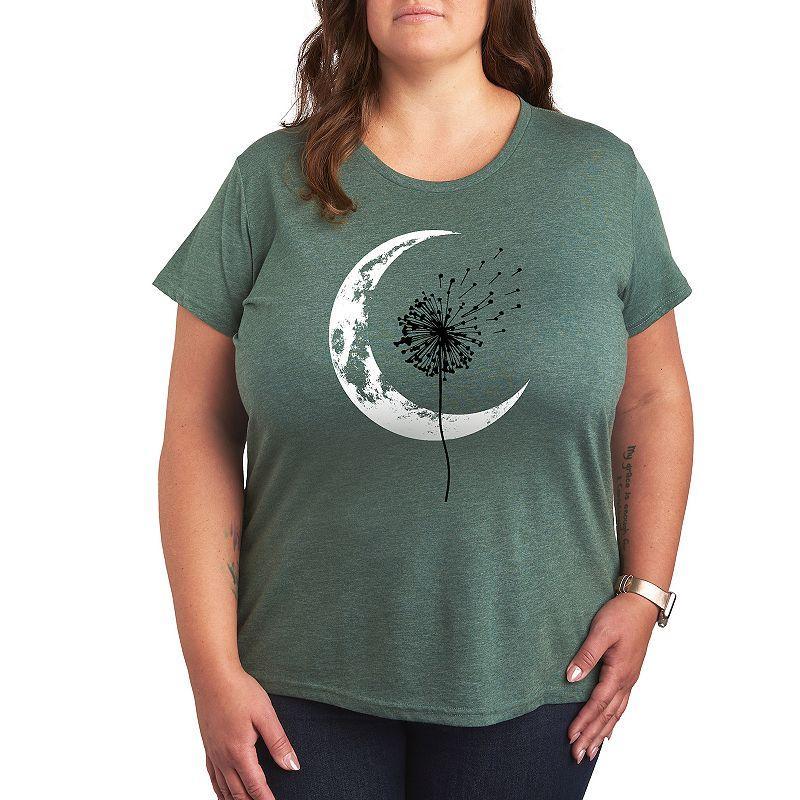 Plus Dandelion Crescent Moon Graphic Tee, Womens Grey Gray Product Image