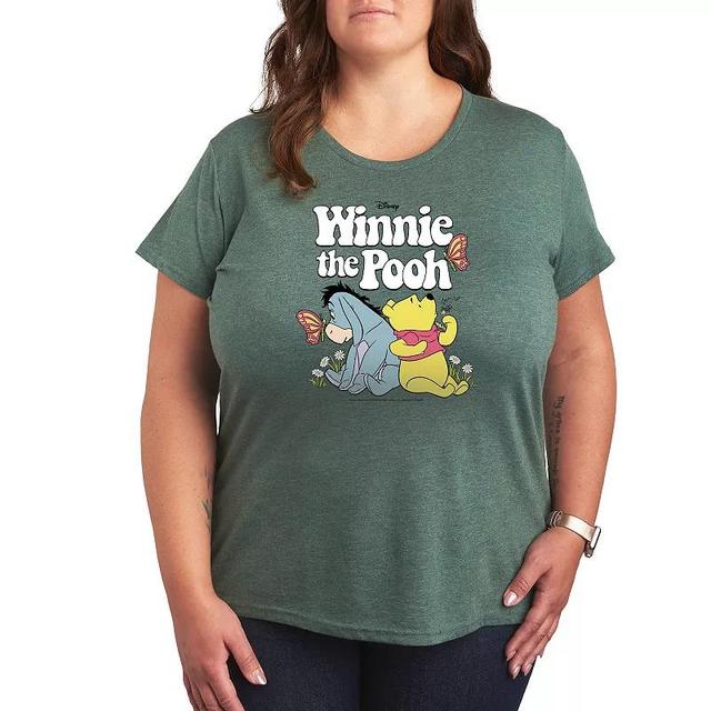 Disneys Winnie The Pooh Eeyore and Pooh Plus Retro Graphic Tee, Womens Grey Green Product Image