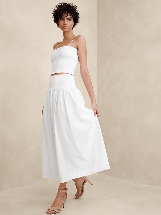 Smocked-Waist Poplin Maxi Skirt Product Image