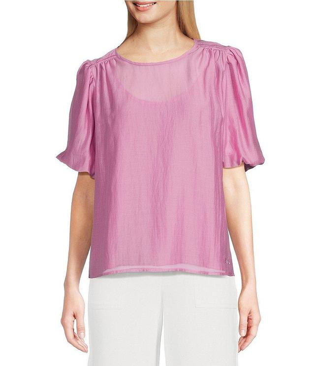 KARL LAGERFELD PARIS Crew Neck Short Puff Sleeve Blouse Product Image