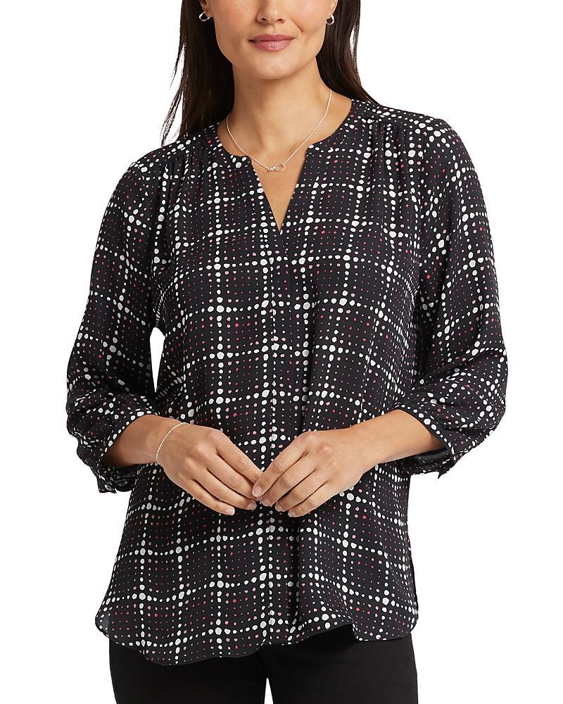 Nydj Three Quarter Sleeve Printed Pintucked Back Blouse Product Image