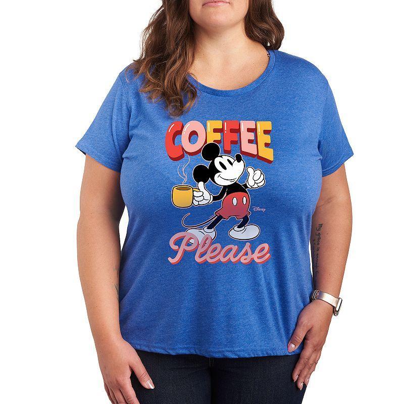 Disneys Mickey Mouse Plus Coffee Please Graphic Tee, Womens Dark Grey Product Image