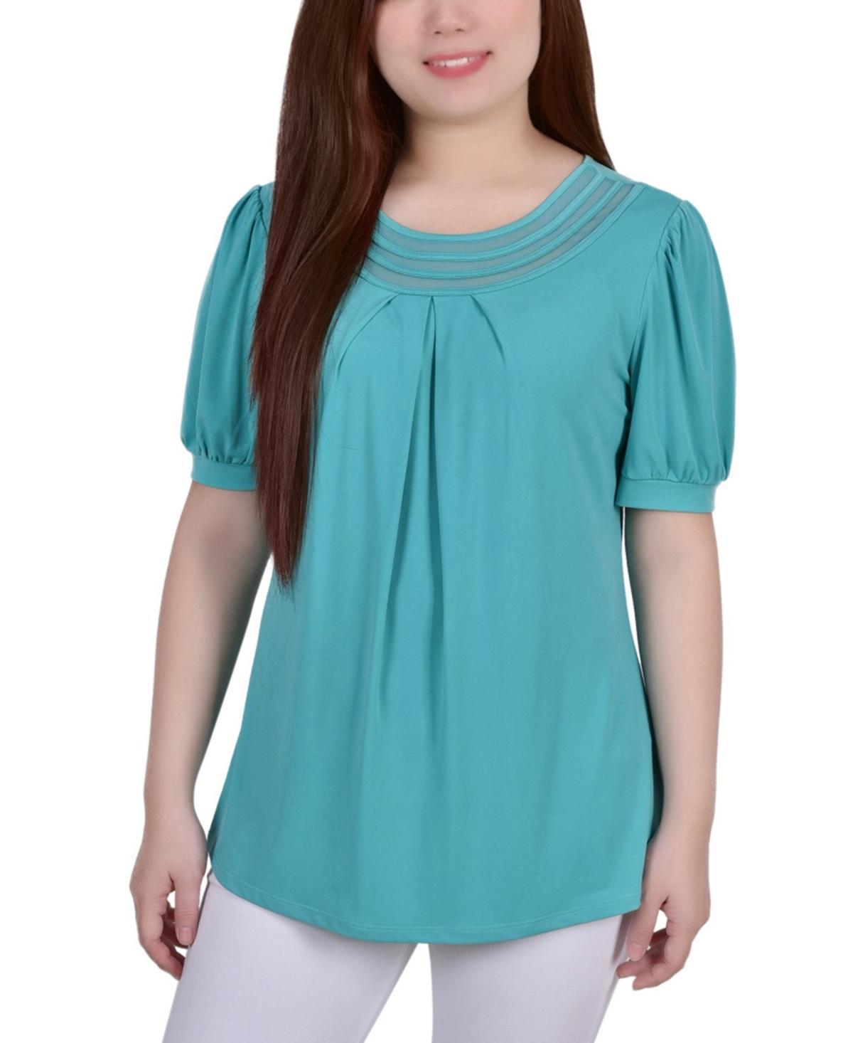 Ny Collection Petite Short Puff Sleeve Mesh Inset Top product image