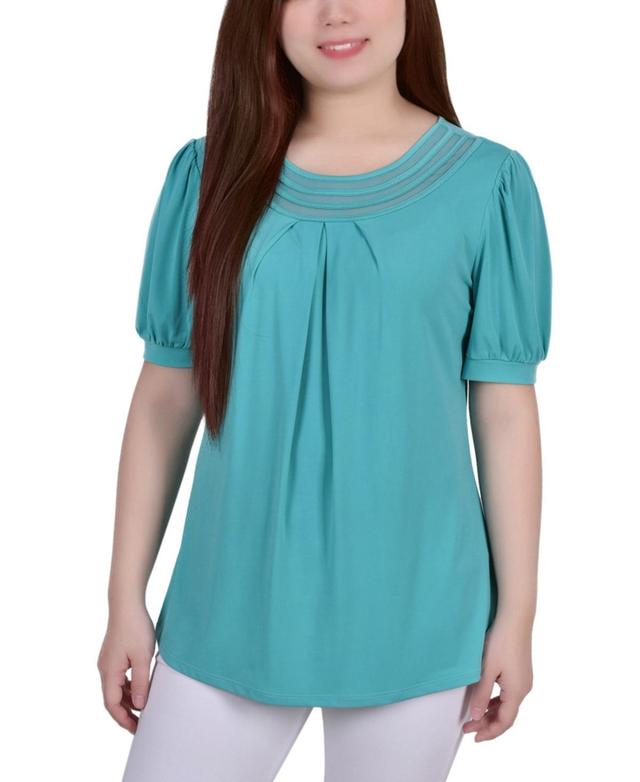 Ny Collection Petite Short Puff Sleeve Mesh Inset Top Product Image