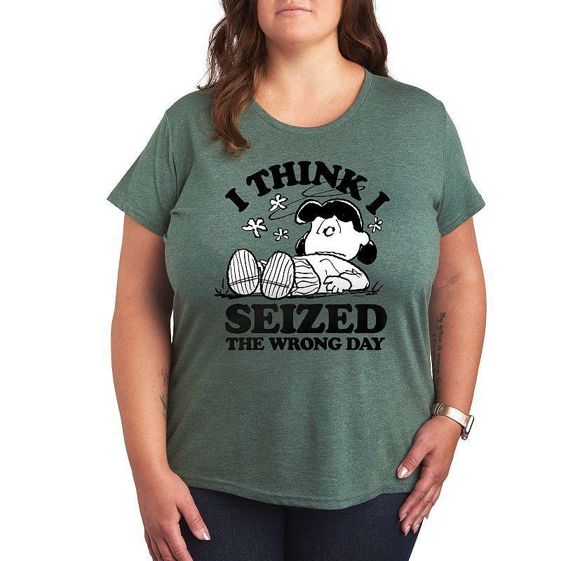 Plus Peanuts Lucy Seized The Wrong Day Graphic Tee, Womens Grey Gray Product Image