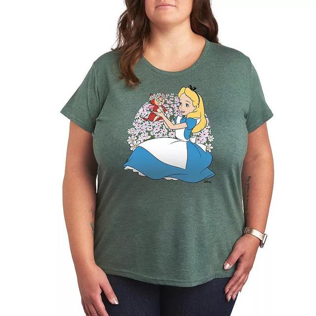 Disneys Alice in Wonderland Alice & Dinah Plus Graphic Tee, Womens Grey Green Product Image