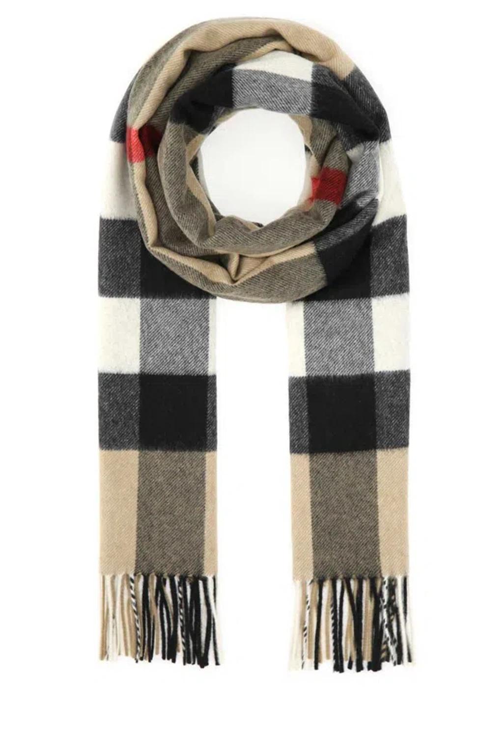 BURBERRY Checked Fringed Scarf In Grey Product Image